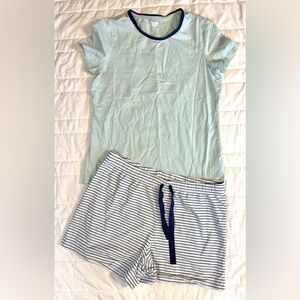 LANDS’ END Tee and Striped Shorts Cotton Pajama Set